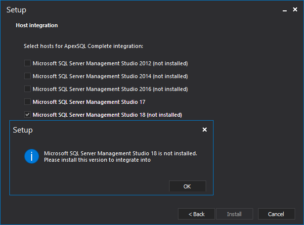 Apexsql Add-Ins Do Not Integrate With Sql Server Management Studio 18 Ga  Version